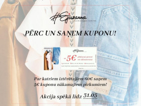 FOR EVERY 60 EUR SPENT, YOU WILL RECEIVE A 5 EUR COUPON FOR FUTURE PURCHASES!