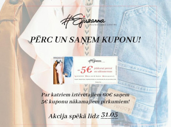 FOR EVERY 60 EUR SPENT, YOU WILL RECEIVE A 5 EUR COUPON FOR FUTURE PURCHASES!